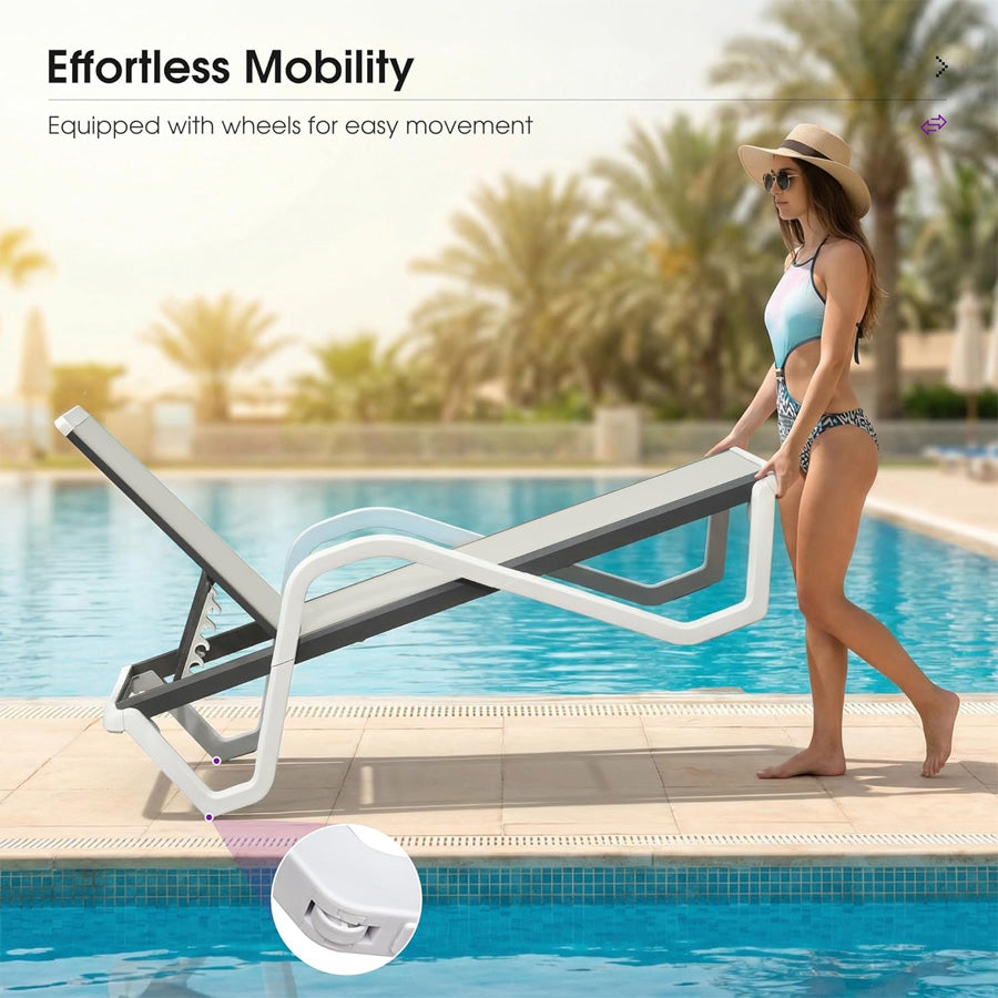 Clearance-PURPLE LEAF Patio Chaise Lounge Plastic Pool Outdoor Lounge Chair with Aluminum Frame Stackable Patio Tanning Chairs for Poolside Sunbathing Beach Deck Yard