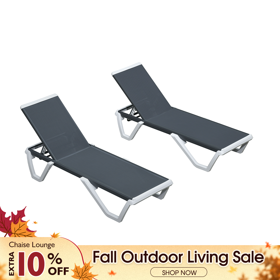 Clearance-PURPLE LEAF Patio Chaise Lounge Plastic Pool Outdoor Lounge Chair with Aluminum Frame Stackable Patio Tanning Chairs for Poolside Sunbathing Beach Deck Yard