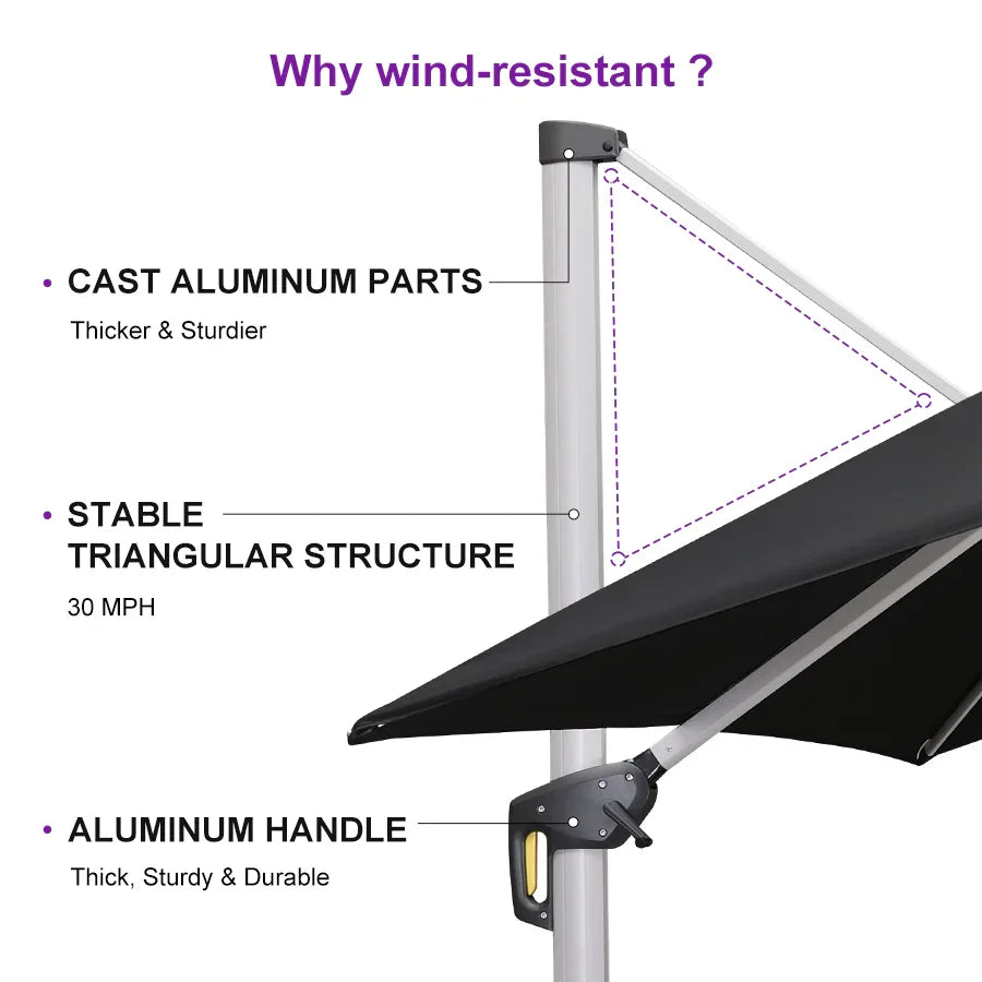 PURPLE LEAF Outdoor Windproof Umbrella, Square Cantilever Umbrella Outside Patio