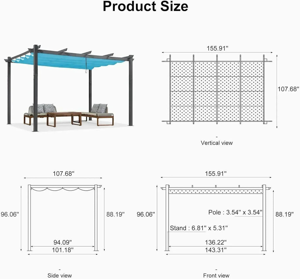 PURPLE LEAF Outdoor Pergola with Retractable Canopy Aluminum Shelter for Porch Garden  Beach Shade Pavilion Pergola Modern Backyard Deck