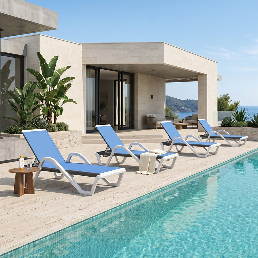 Clearance-PURPLE LEAF Patio Chaise Lounge Plastic Pool Outdoor Lounge Chair with Aluminum Frame Stackable Patio Tanning Chairs for Poolside Sunbathing Beach Deck Yard