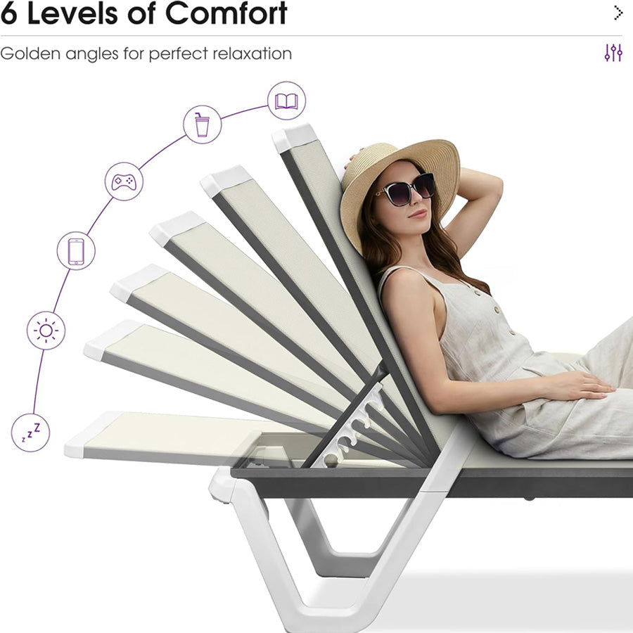 Clearance-PURPLE LEAF Patio Chaise Lounge Plastic Pool Outdoor Lounge Chair with Aluminum Frame Stackable Patio Tanning Chairs for Poolside Sunbathing Beach Deck Yard