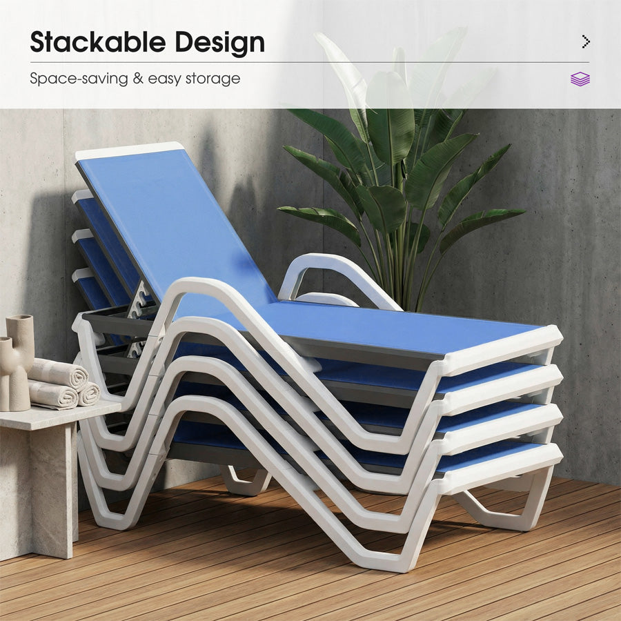 Clearance-PURPLE LEAF Patio Chaise Lounge Plastic Pool Outdoor Lounge Chair with Aluminum Frame Stackable Patio Tanning Chairs for Poolside Sunbathing Beach Deck Yard