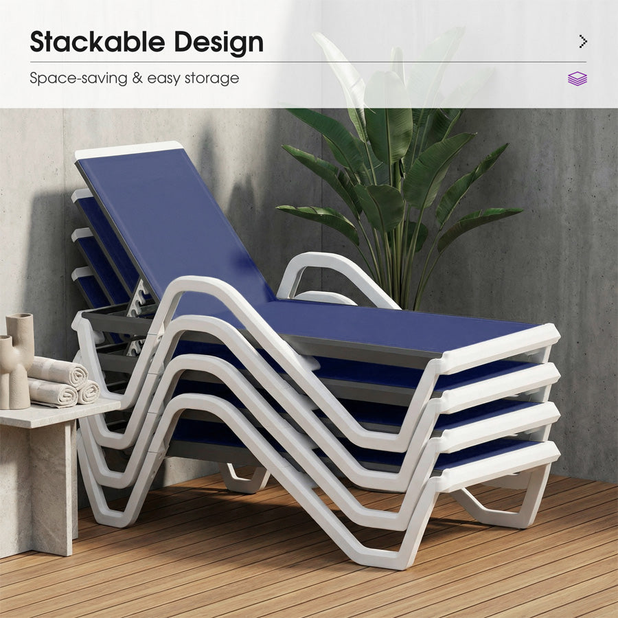 Clearance-PURPLE LEAF Patio Chaise Lounge Plastic Pool Outdoor Lounge Chair with Aluminum Frame Stackable Patio Tanning Chairs for Poolside Sunbathing Beach Deck Yard