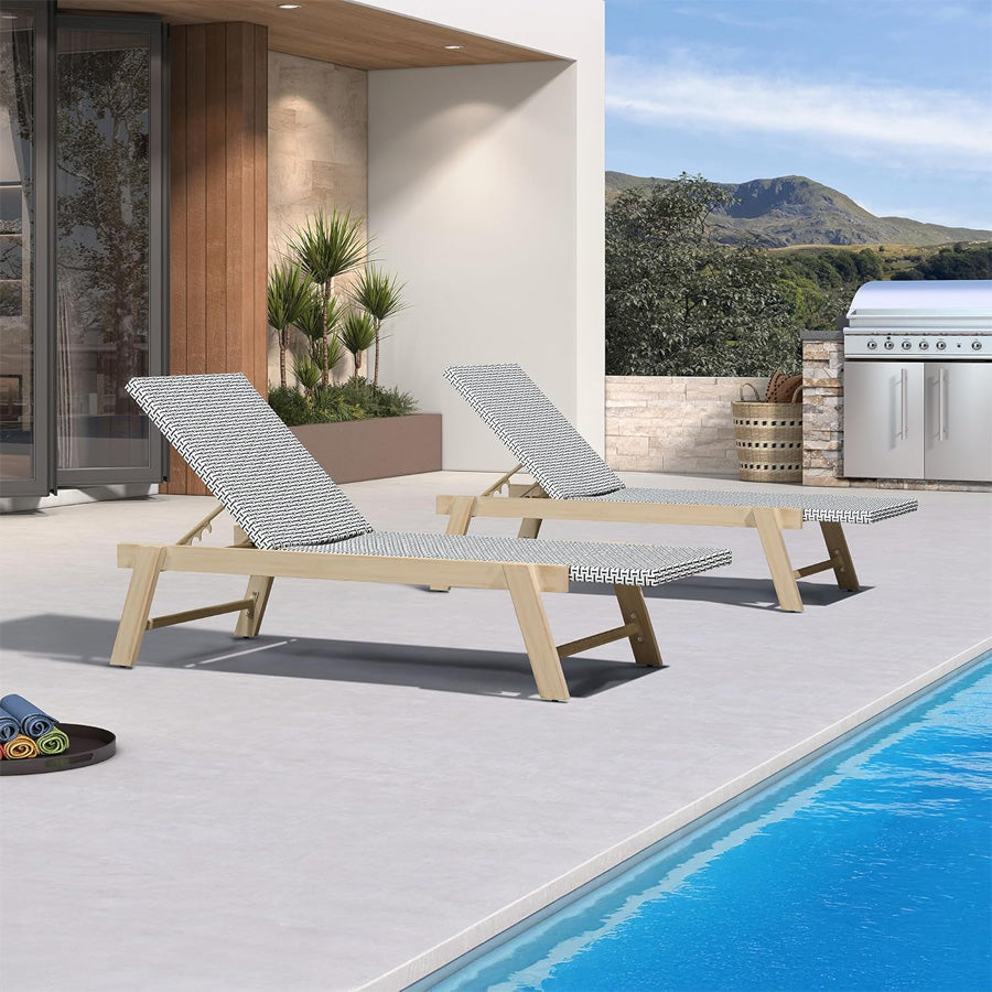 PURPLE LEAF Extra Large Patio Chaise Lounge French Outdoor Wicker Lounger Matte Teak Aluminum Frame 771LBS Capacity PE Rattan Adjustable Backrest for Pool Garden Beach Backyard