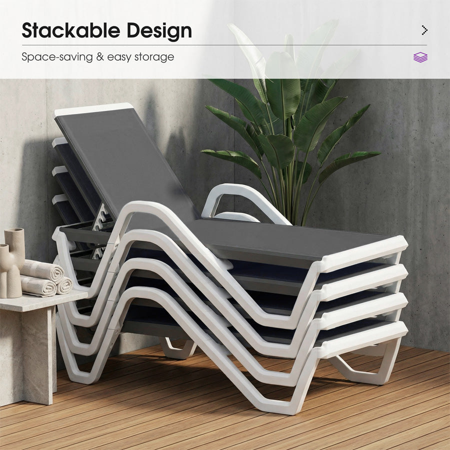 Clearance-PURPLE LEAF Patio Chaise Lounge Plastic Pool Outdoor Lounge Chair with Aluminum Frame Stackable Patio Tanning Chairs for Poolside Sunbathing Beach Deck Yard