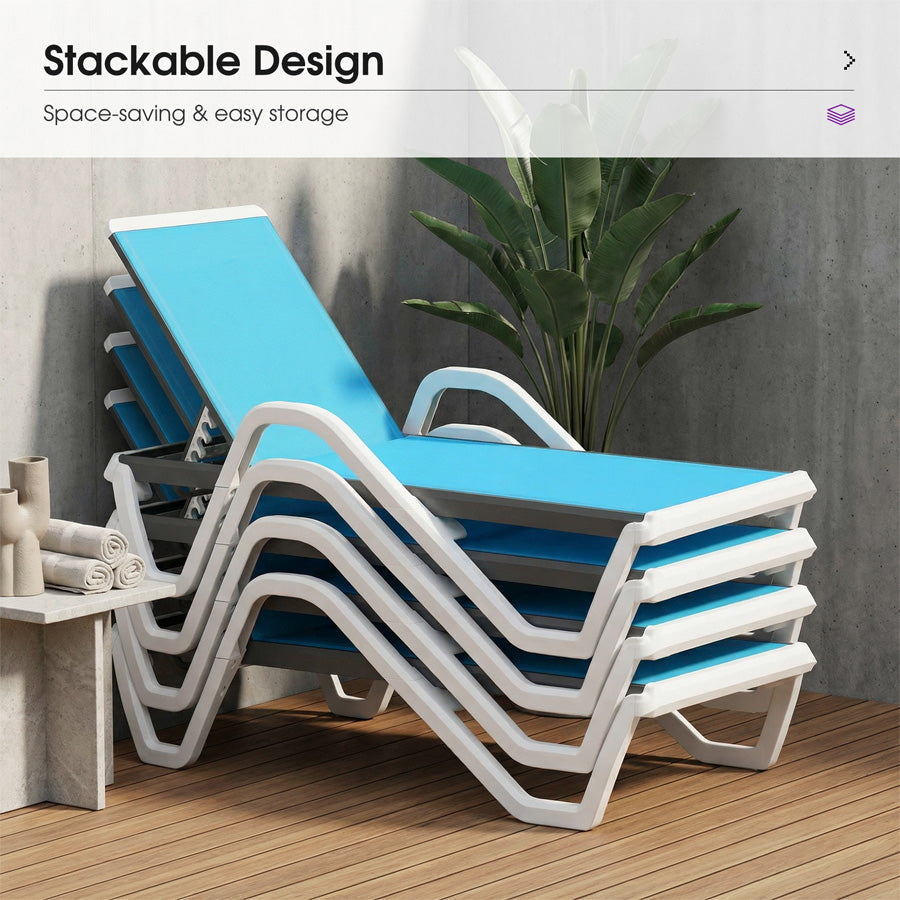 Clearance-PURPLE LEAF Patio Chaise Lounge Plastic Pool Outdoor Lounge Chair with Aluminum Frame Stackable Patio Tanning Chairs for Poolside Sunbathing Beach Deck Yard