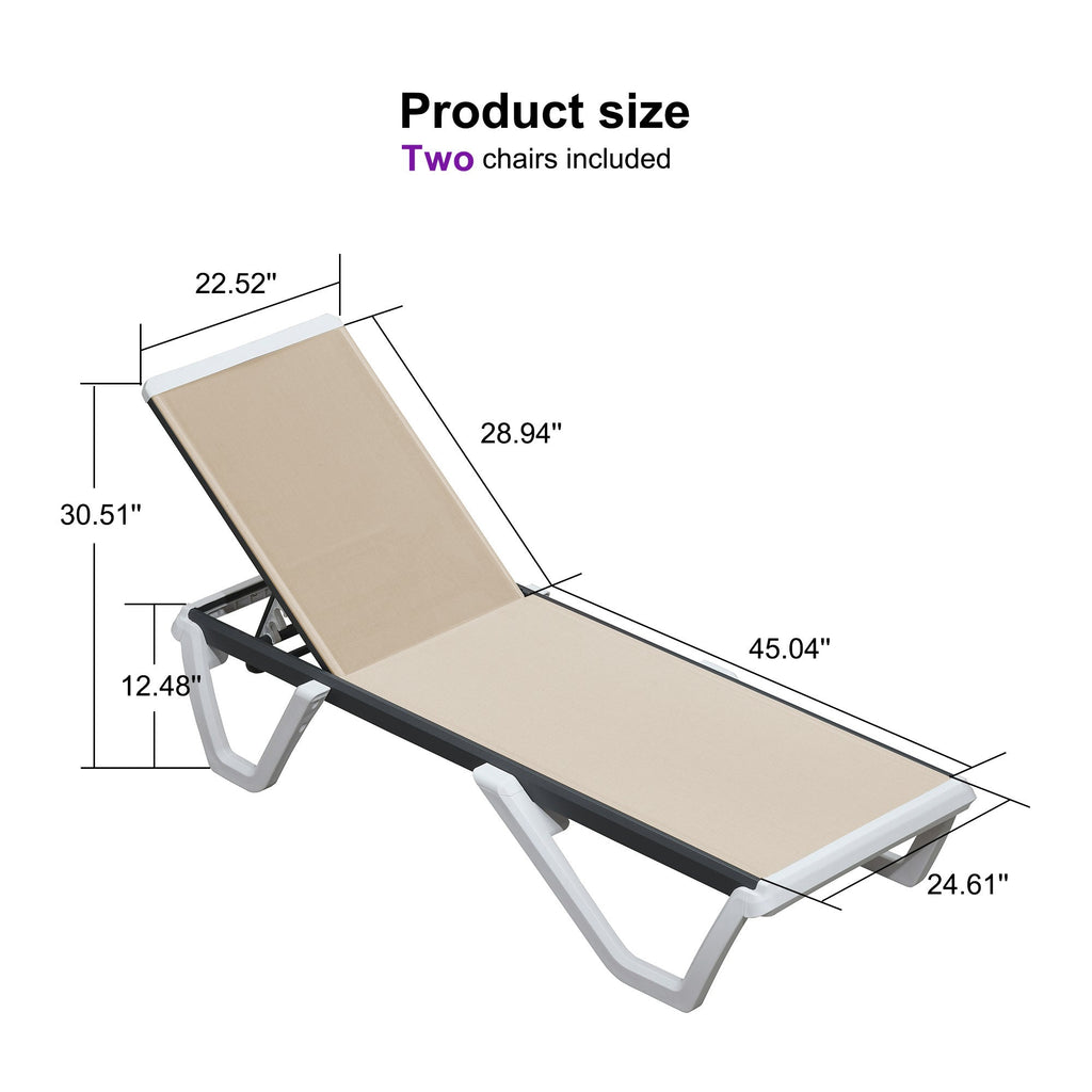 Clearance-PURPLE LEAF Patio Chaise Lounge Plastic Pool Outdoor Lounge Chair with Aluminum Frame Stackable Patio Tanning Chairs for Poolside Sunbathing Beach Deck Yard