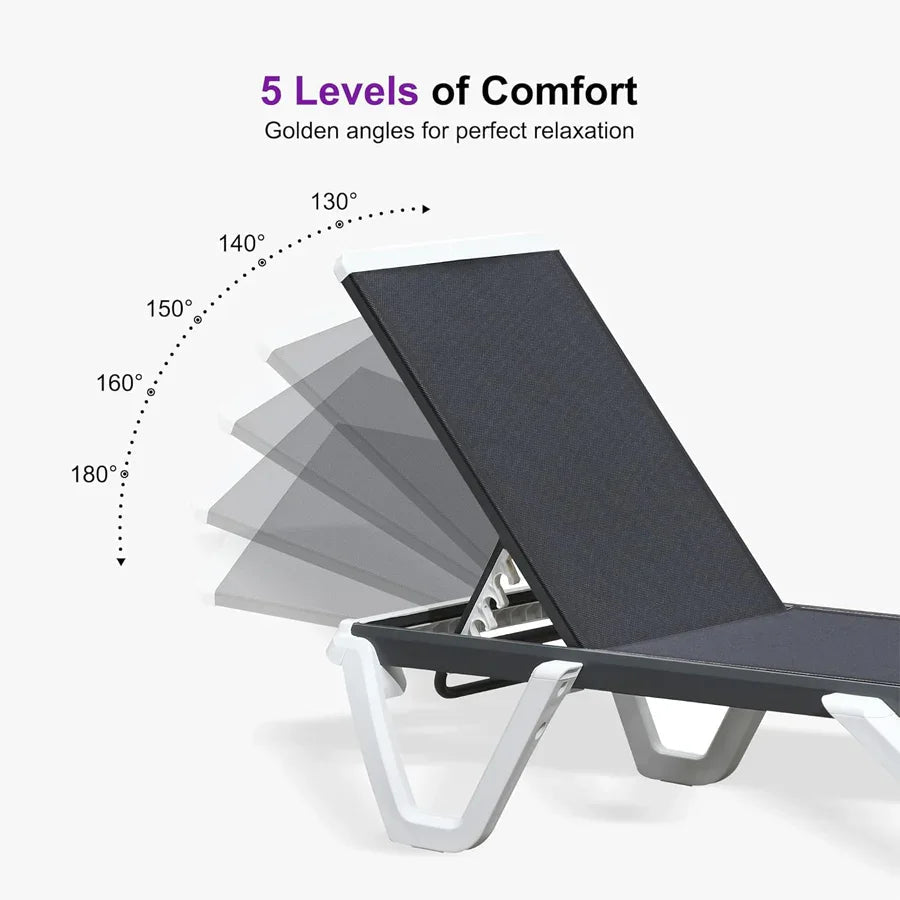 Clearance-PURPLE LEAF Patio Chaise Lounge Plastic Pool Outdoor Lounge Chair with Aluminum Frame Stackable Patio Tanning Chairs for Poolside Sunbathing Beach Deck Yard