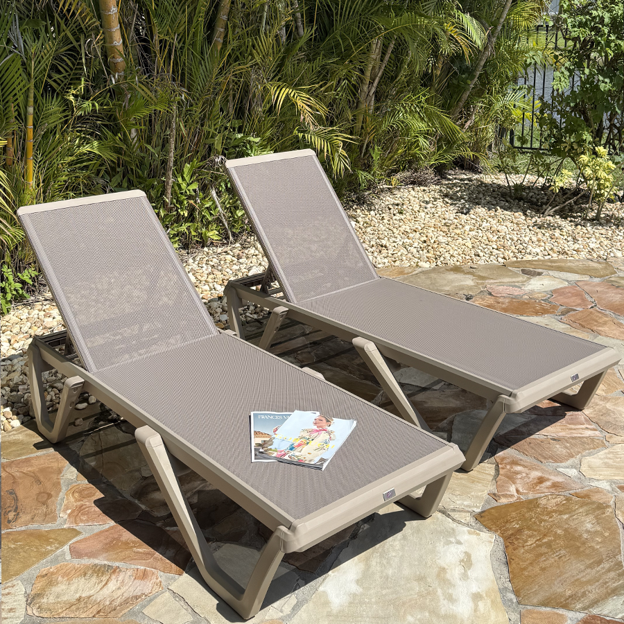 PURPLE LEAF Outdoor Chaise Lounge Chair Pool Lounge Chair with Champagne Aluminum Plastic Stackable Patio Lounge Chair for Poolside Sunbathing Beach Deck Yard