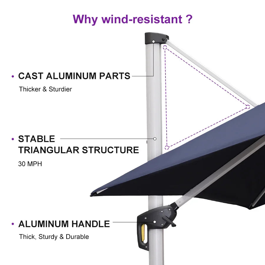 PURPLE LEAF Large Rectangular Porch Umbrella Outside Cantilever Patio Yard Umbrella