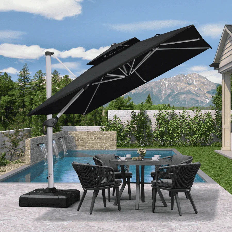 PURPLE LEAF Outdoor Windproof Umbrella, Square Cantilever Umbrella Outside Patio