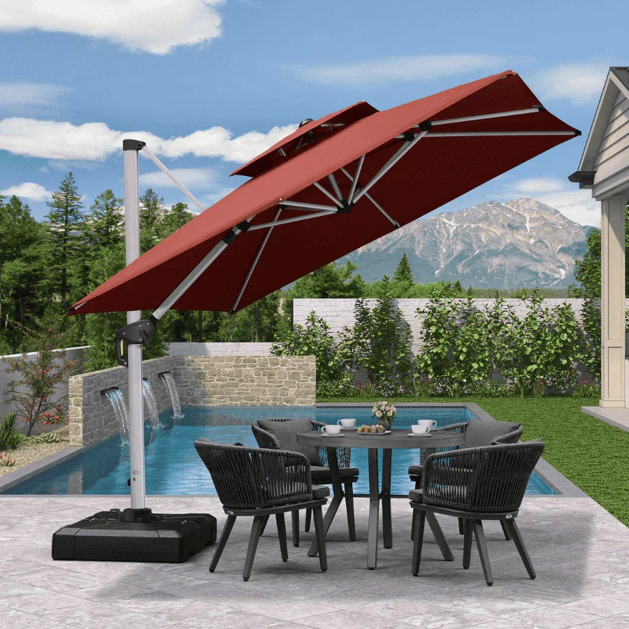 PURPLE LEAF Outdoor Windproof Umbrella, Square Cantilever Umbrella Outside Patio
