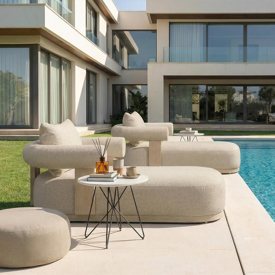 PURPLE LEAF  Provence Outdoor Chaise Lounge  Modern Luxury Aluminum Lounger Daybed with Olefin Lumbar Pillow and Armrest for Patio Poolside Beach Sunbathing Deck