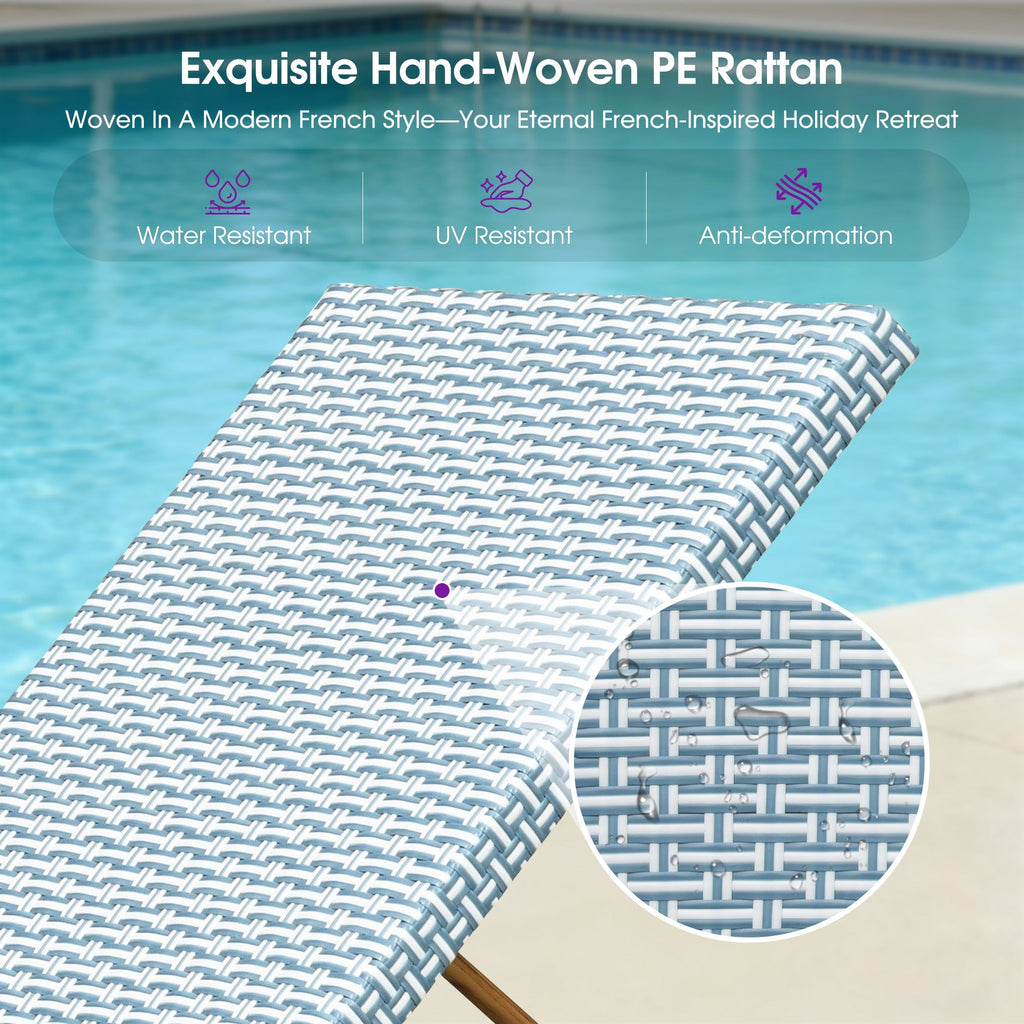 PURPLE LEAF Extra Large Patio Chaise Lounge French Outdoor Wicker Lounger Matte Teak Aluminum Frame 771LBS Capacity PE Rattan Adjustable Backrest for Pool Garden Beach Backyard