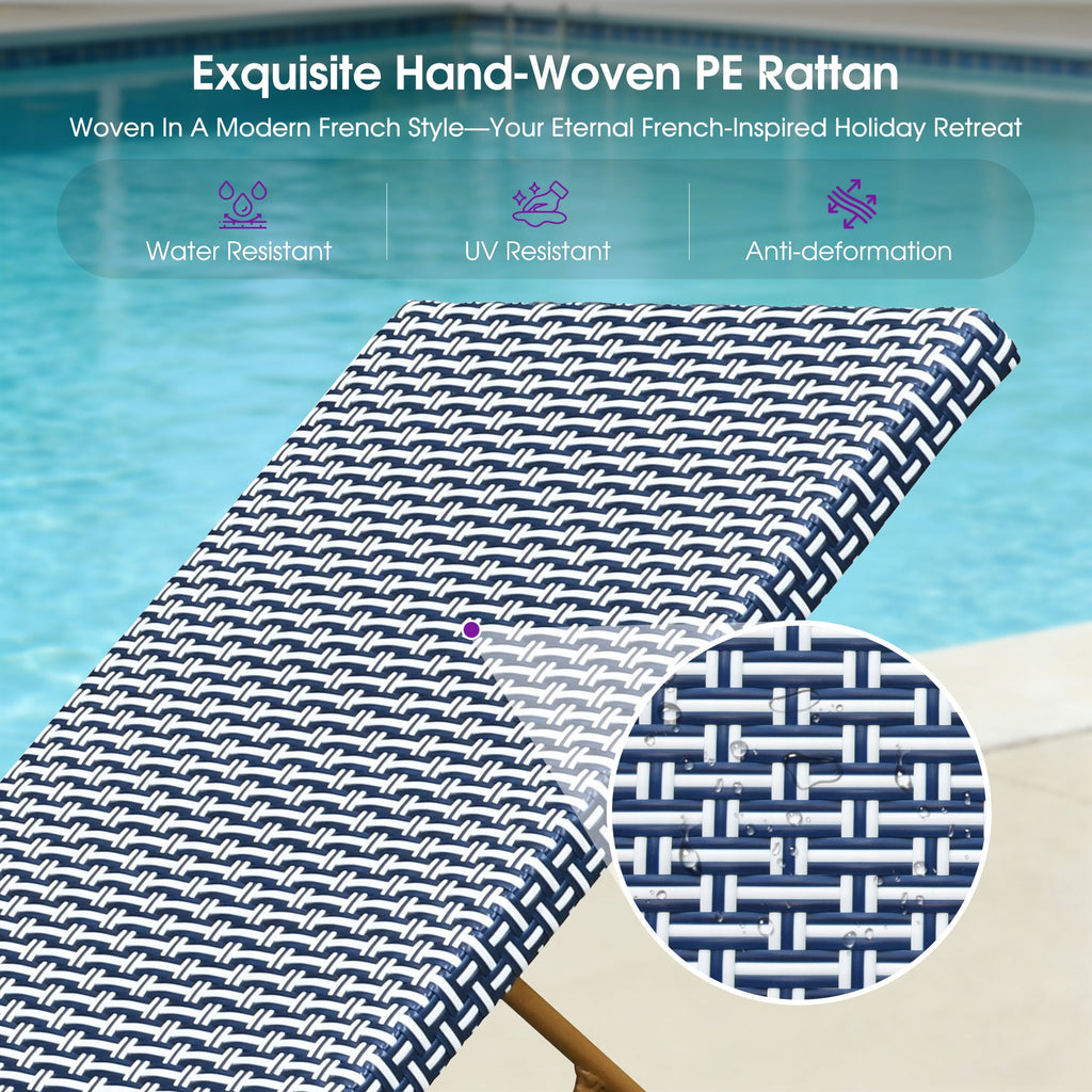 PURPLE LEAF Extra Large Patio Chaise Lounge French Outdoor Wicker Lounger Matte Teak Aluminum Frame 771LBS Capacity PE Rattan Adjustable Backrest for Pool Garden Beach Backyard