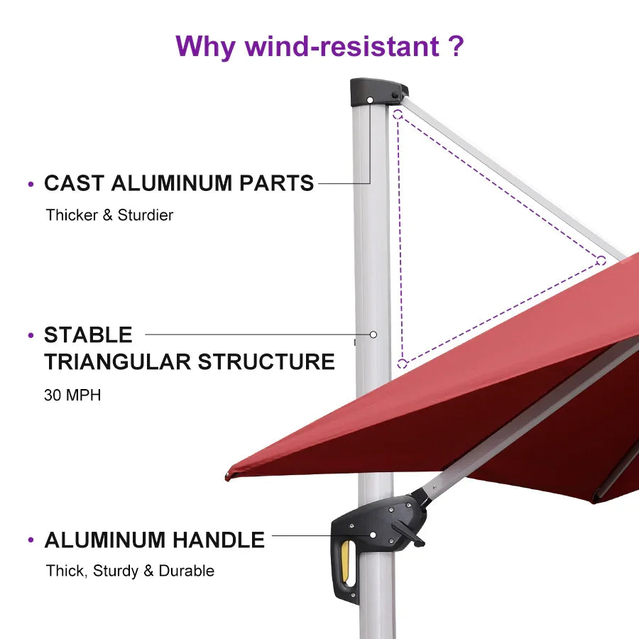 PURPLE LEAF Outdoor Windproof Umbrella, Square Cantilever Umbrella Outside Patio
