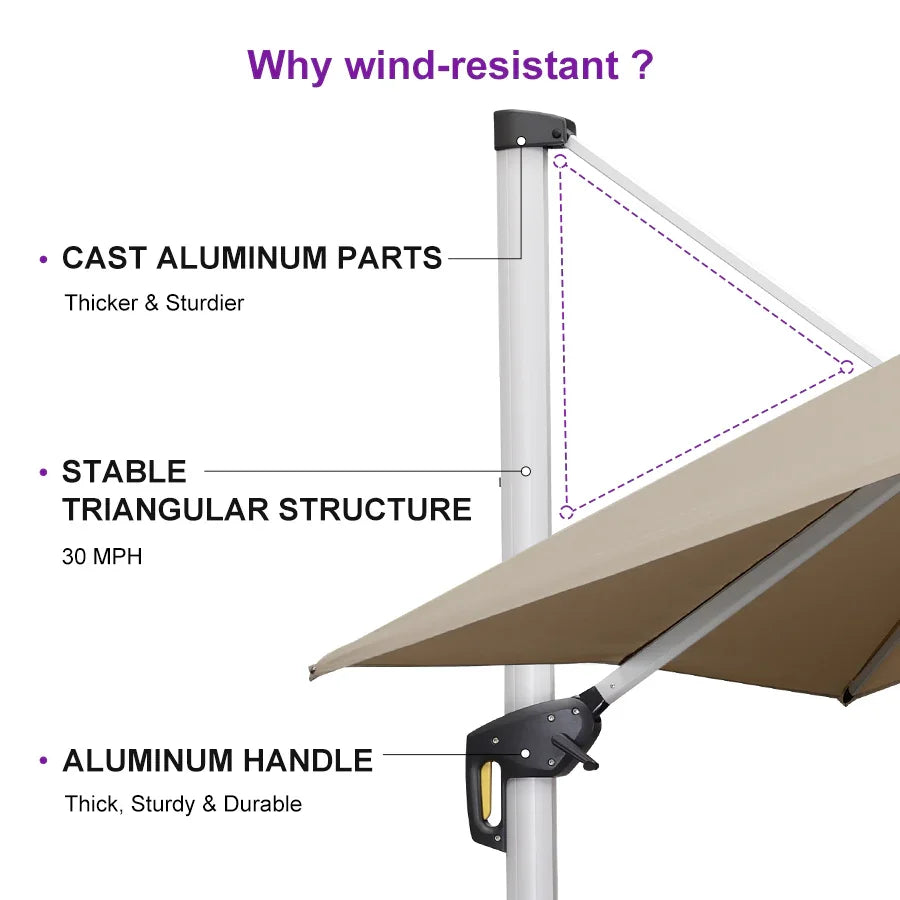 PURPLE LEAF Outdoor Windproof Umbrella, Square Cantilever Umbrella Outside Patio