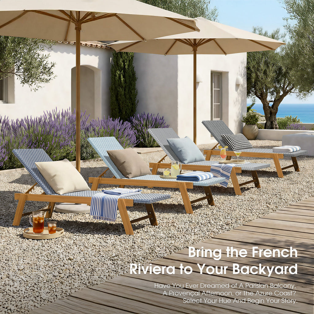 PURPLE LEAF Extra Large Patio Chaise Lounge French Outdoor Wicker Lounger Matte Teak Aluminum Frame 771LBS Capacity PE Rattan Adjustable Backrest for Pool Garden Beach Backyard