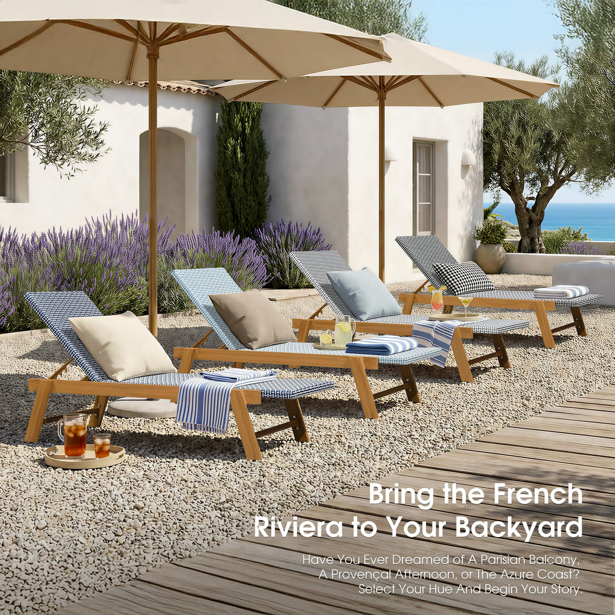 PURPLE LEAF Extra Large Patio Chaise Lounge French Outdoor Wicker Lounger Matte Teak Aluminum Frame 771LBS Capacity PE Rattan Adjustable Backrest for Pool Garden Beach Backyard