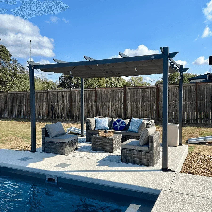 PURPLE LEAF Outdoor Pergola with Retractable Canopy Aluminum Shelter for Porch Garden  Beach Shade Pavilion Pergola Modern Backyard Deck