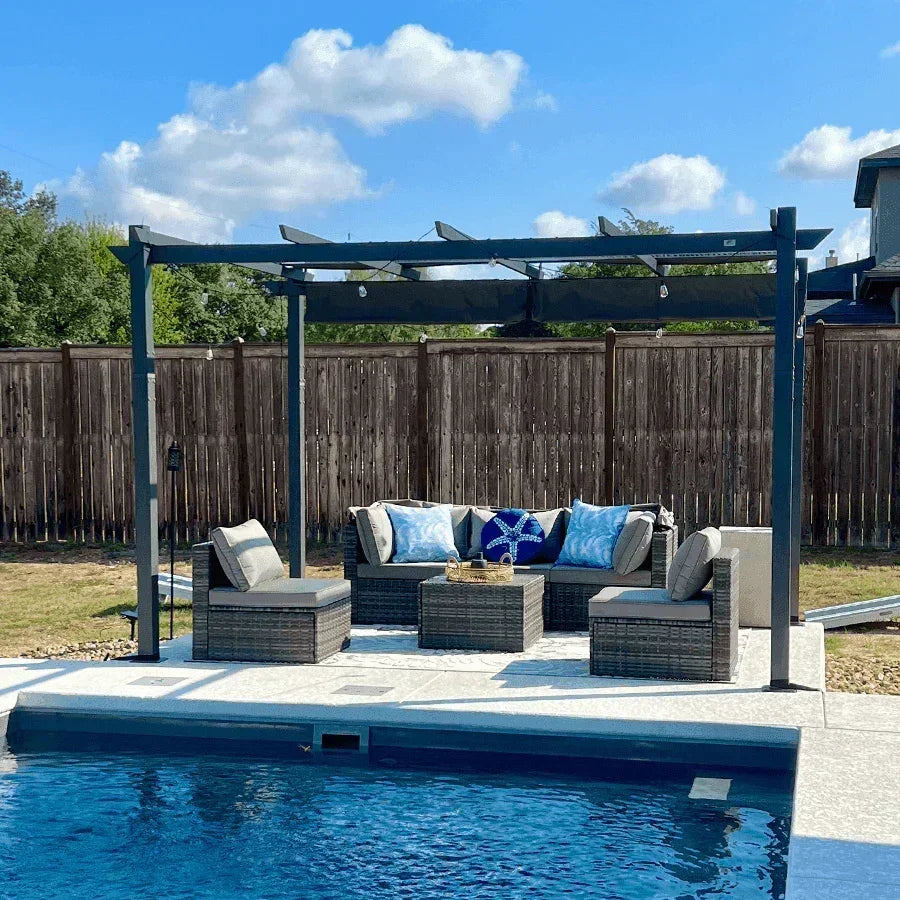 PURPLE LEAF Outdoor Pergola with Retractable Canopy Aluminum Shelter for Porch Garden  Beach Shade Pavilion Pergola Modern Backyard Deck