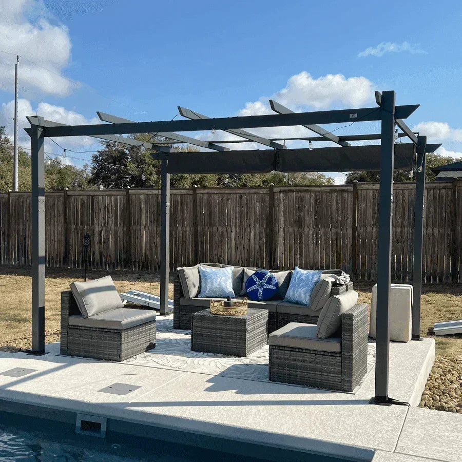 PURPLE LEAF Outdoor Pergola with Retractable Canopy Aluminum Shelter for Porch Garden  Beach Shade Pavilion Pergola Modern Backyard Deck