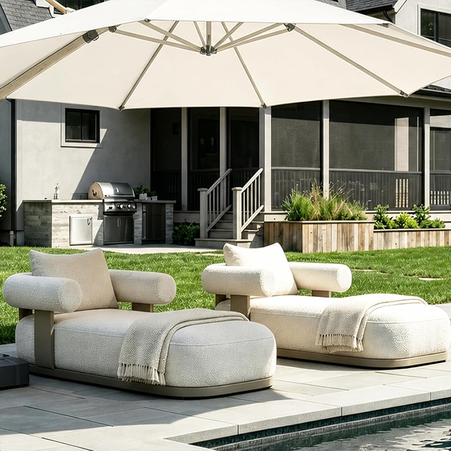 PURPLE LEAF  Provence Outdoor Chaise Lounge  Modern Luxury Aluminum Lounger Daybed with Olefin Lumbar Pillow and Armrest for Patio Poolside Beach Sunbathing Deck
