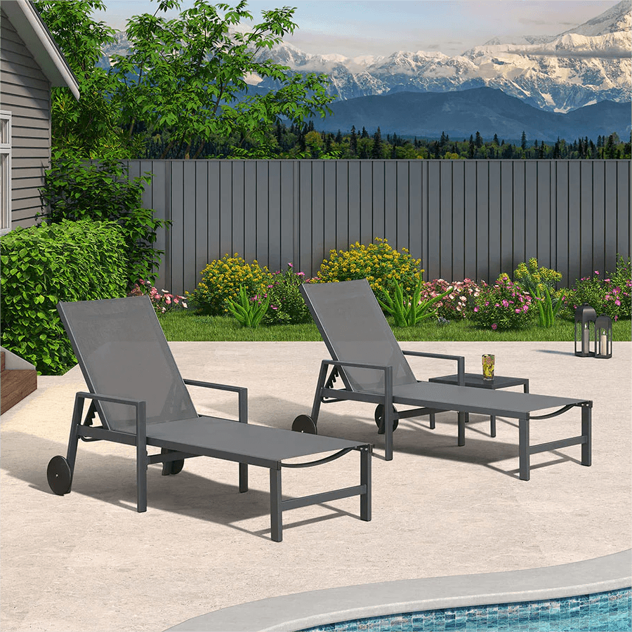 PURPLE LEAF Aluminum Outdoor Chaise Lounge with Wheels and Armrests for Pool Backyard Beach