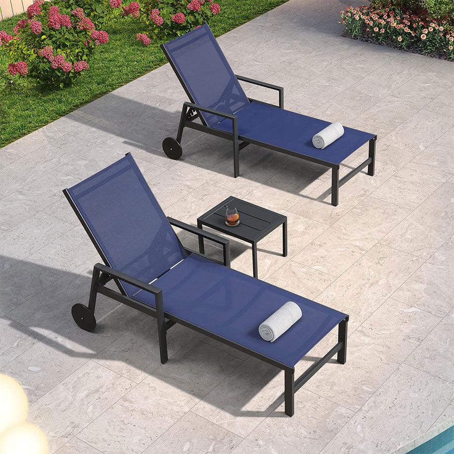PURPLE LEAF Aluminum Outdoor Chaise Lounge with Wheels and Armrests for Pool Backyard Beach