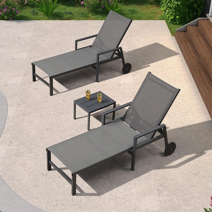 PURPLE LEAF Aluminum Outdoor Chaise Lounge with Wheels and Armrests for Pool Backyard Beach