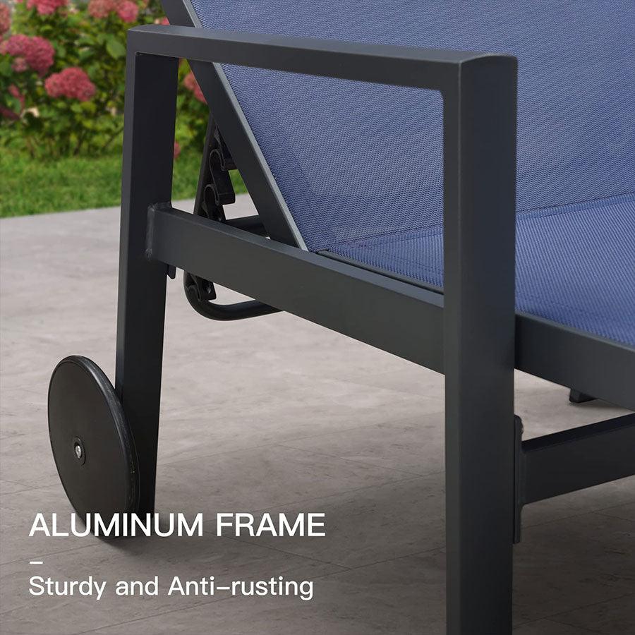 PURPLE LEAF Aluminum Outdoor Chaise Lounge with Wheels and Armrests for Pool Backyard Beach