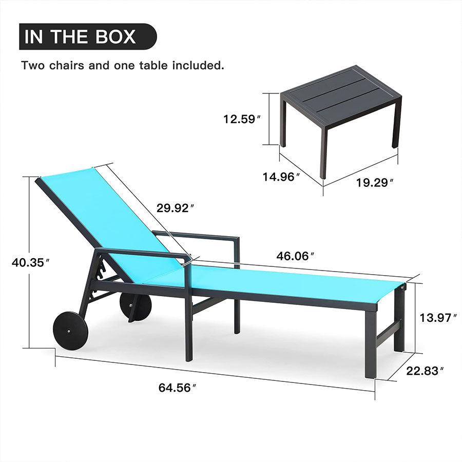 PURPLE LEAF Aluminum Outdoor Chaise Lounge with Wheels and Armrests for Pool Backyard Beach