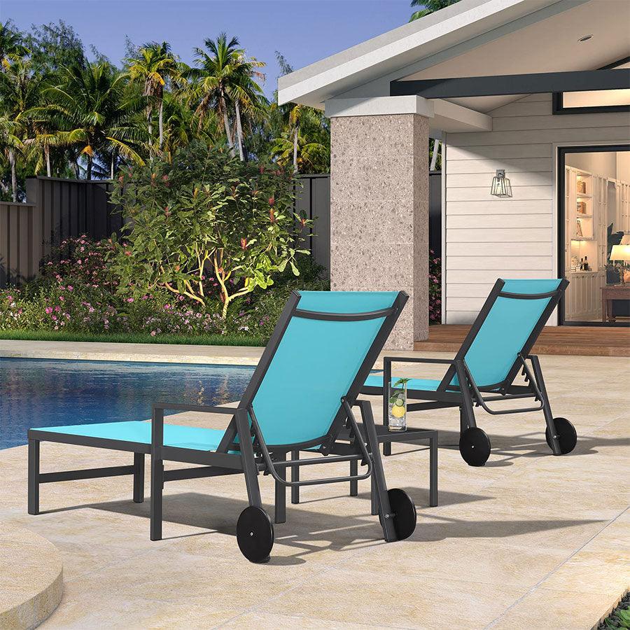 PURPLE LEAF Aluminum Outdoor Chaise Lounge with Wheels and Armrests for Pool Backyard Beach