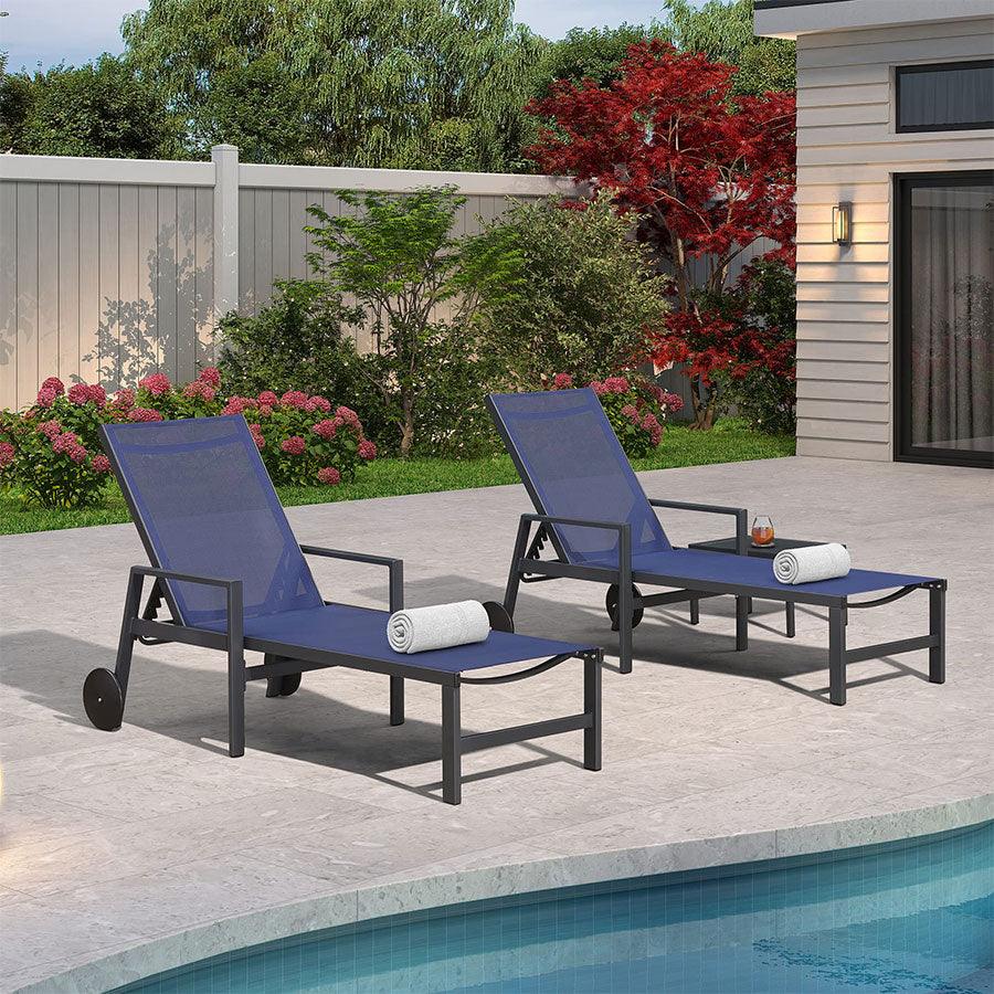 PURPLE LEAF Aluminum Outdoor Chaise Lounge with Wheels and Armrests for Pool Backyard Beach