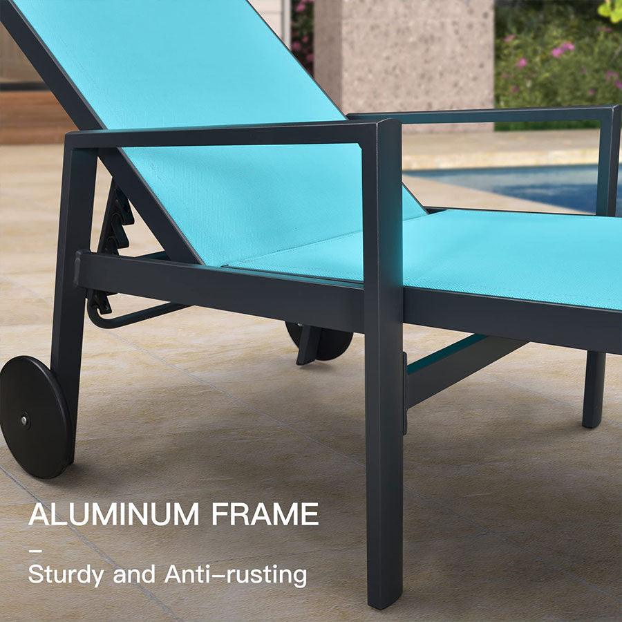 PURPLE LEAF Aluminum Outdoor Chaise Lounge with Wheels and Armrests for Pool Backyard Beach