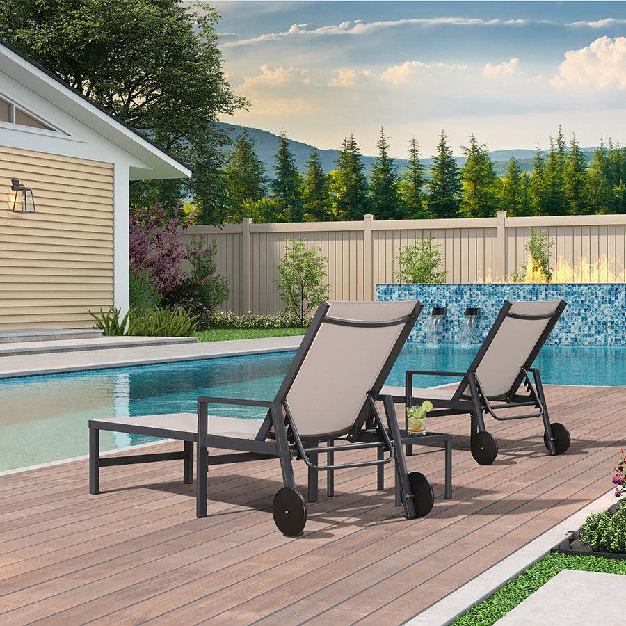 PURPLE LEAF Aluminum Outdoor Chaise Lounge with Wheels and Armrests for Pool Backyard Beach