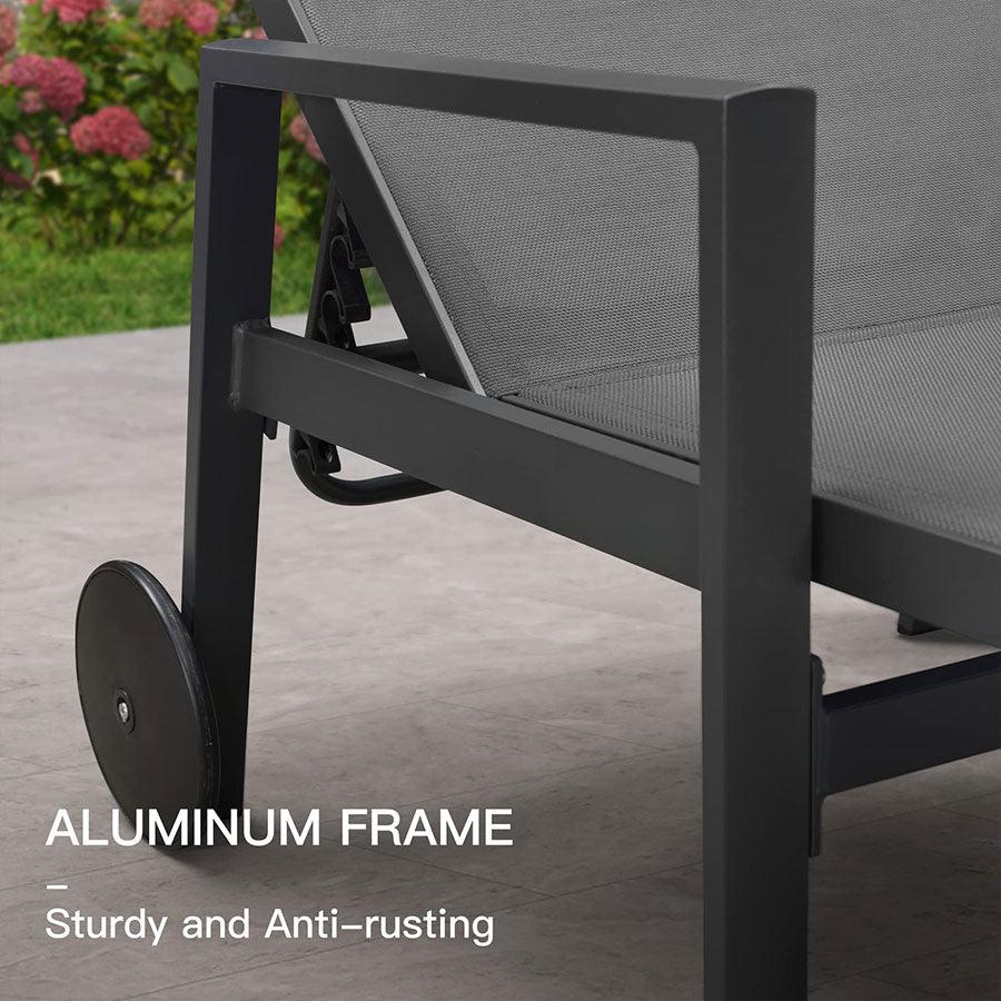 PURPLE LEAF Aluminum Outdoor Chaise Lounge with Wheels and Armrests for Pool Backyard Beach