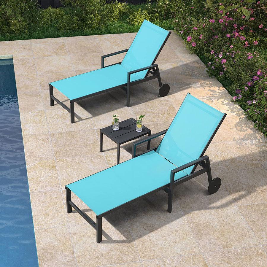 PURPLE LEAF Aluminum Outdoor Chaise Lounge with Wheels and Armrests for Pool Backyard Beach