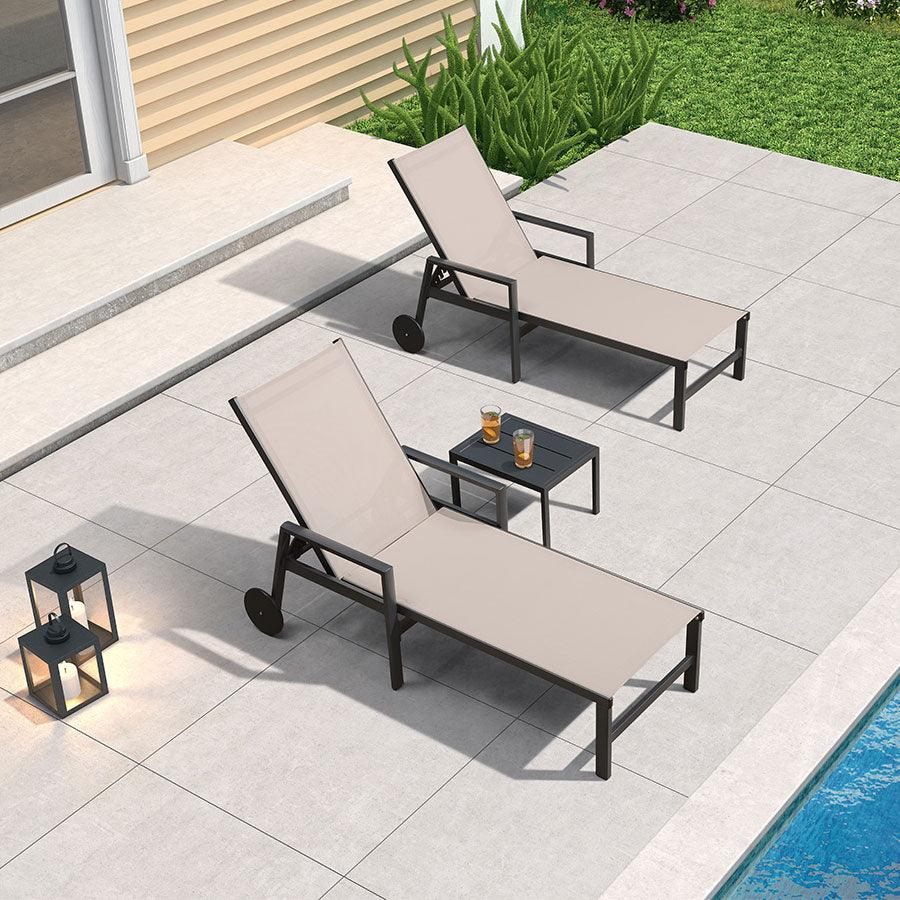 PURPLE LEAF Aluminum Outdoor Chaise Lounge with Wheels and Armrests for Pool Backyard Beach