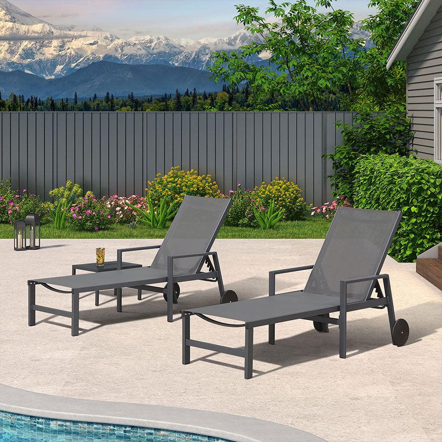 PURPLE LEAF Aluminum Outdoor Chaise Lounge with Wheels and Armrests for Pool Backyard Beach