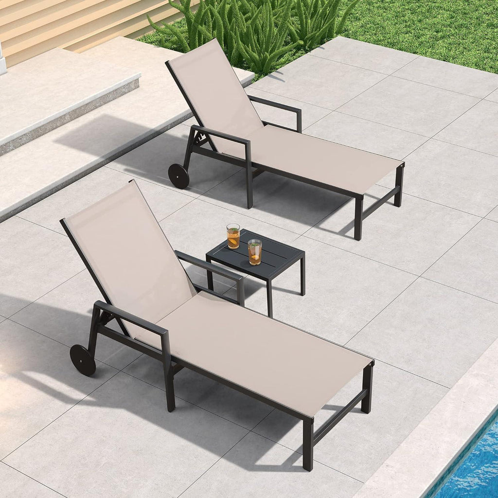 PURPLE LEAF Aluminum Outdoor Chaise Lounge with Wheels and Armrests for Pool Backyard Beach