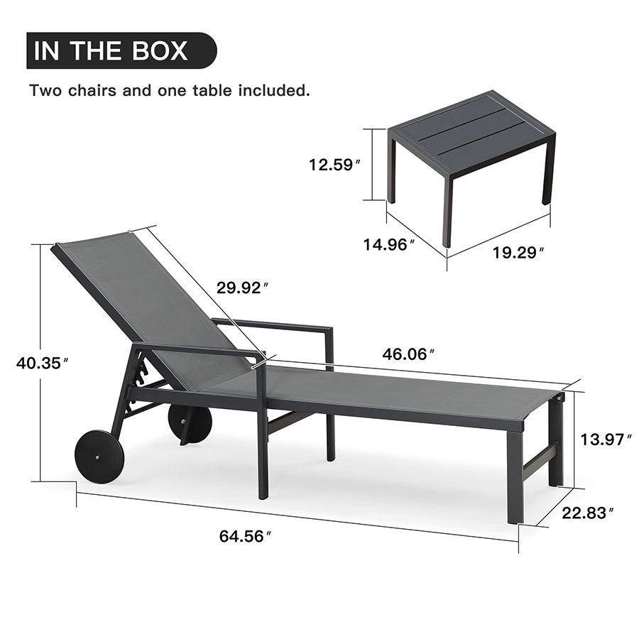 PURPLE LEAF Aluminum Outdoor Chaise Lounge with Wheels and Armrests for Pool Backyard Beach