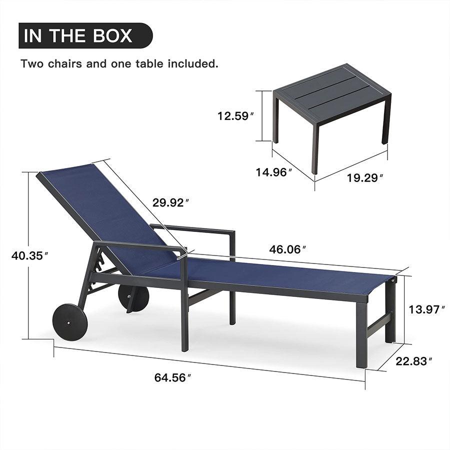 PURPLE LEAF Aluminum Outdoor Chaise Lounge with Wheels and Armrests for Pool Backyard Beach