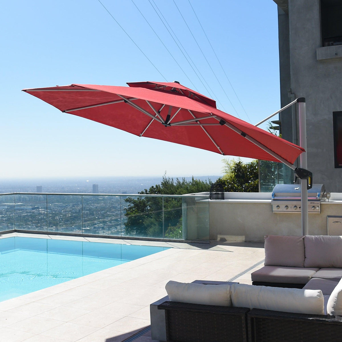 Clearance - PURPLE LEAF OPEN BOX Large Round Patio Cantilever Umbrella for Deck, Pool, Backyard