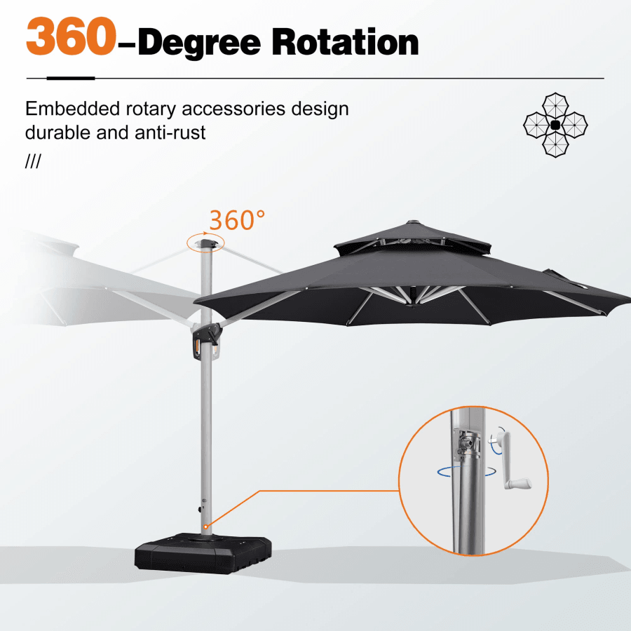 Clearance - PURPLE LEAF OPEN BOX Large Round Patio Cantilever Umbrella for Deck, Pool, Backyard