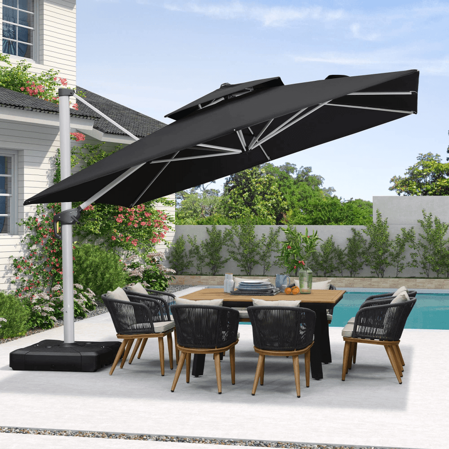 PURPLE LEAF Outdoor Windproof Umbrella, Square Cantilever Umbrella Outside Patio