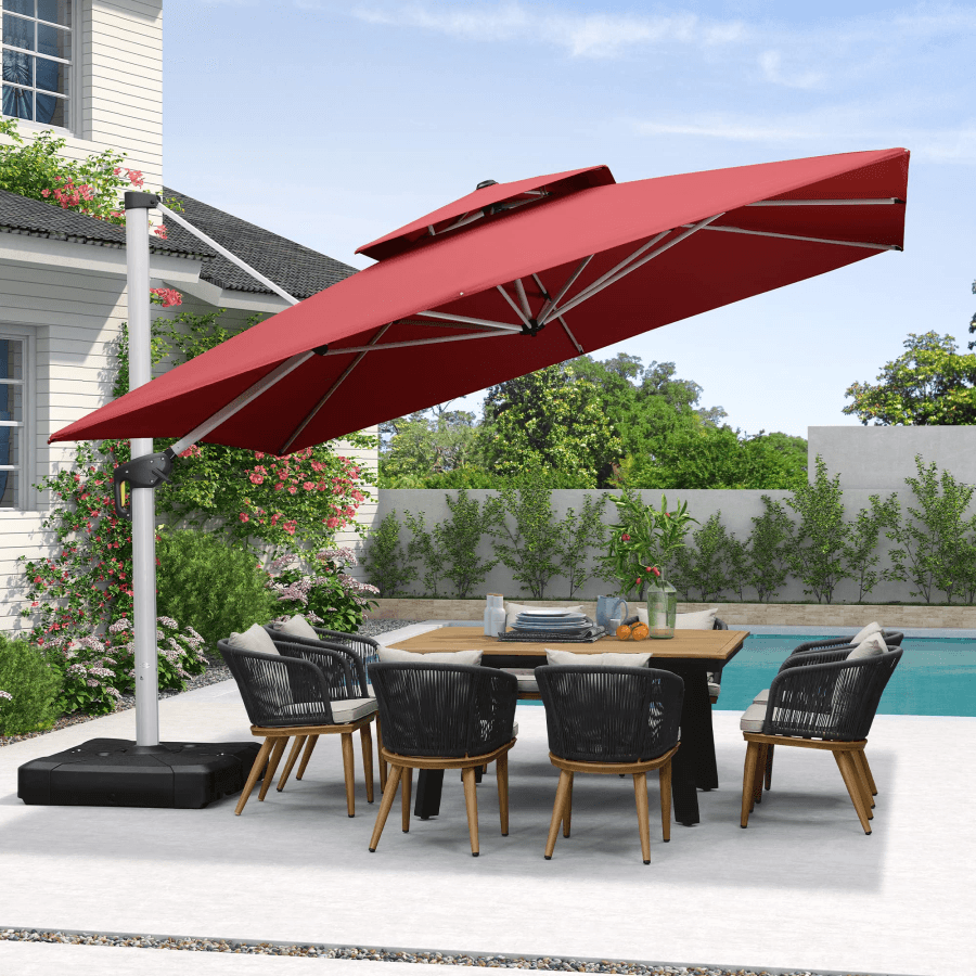 PURPLE LEAF Outdoor Windproof Umbrella, Square Cantilever Umbrella Outside Patio