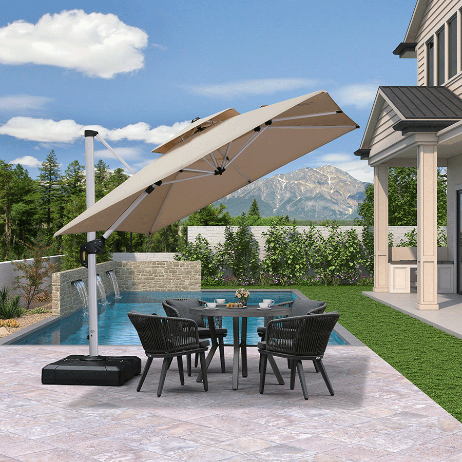PURPLE LEAF Outdoor Windproof Umbrella, Square Cantilever Umbrella Outside Patio