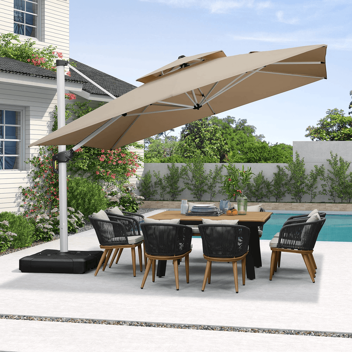 PURPLE LEAF Outdoor Windproof Umbrella, Square Cantilever Umbrella Outside Patio